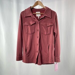 NWT AVEC LES FILLES French Terry Cotton Blend Oversized Shacket in Berry Small